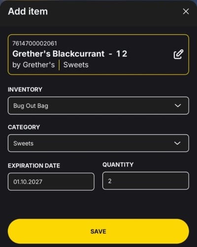 Apocalists grocery inventory app interface tracking fresh produce and canned goods